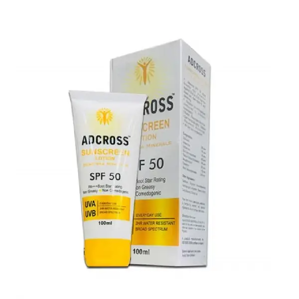 Adcross SPF 50 Sunscreen Lotion PA+++ | Water Resistant & Non-Greasy